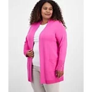 JM Collection Plus Size Open-Front Long-Sleeve Cardigan - Pink